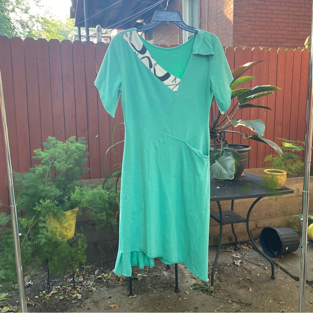 Cute Teal Dress with Asymmetrical Neck and Hem